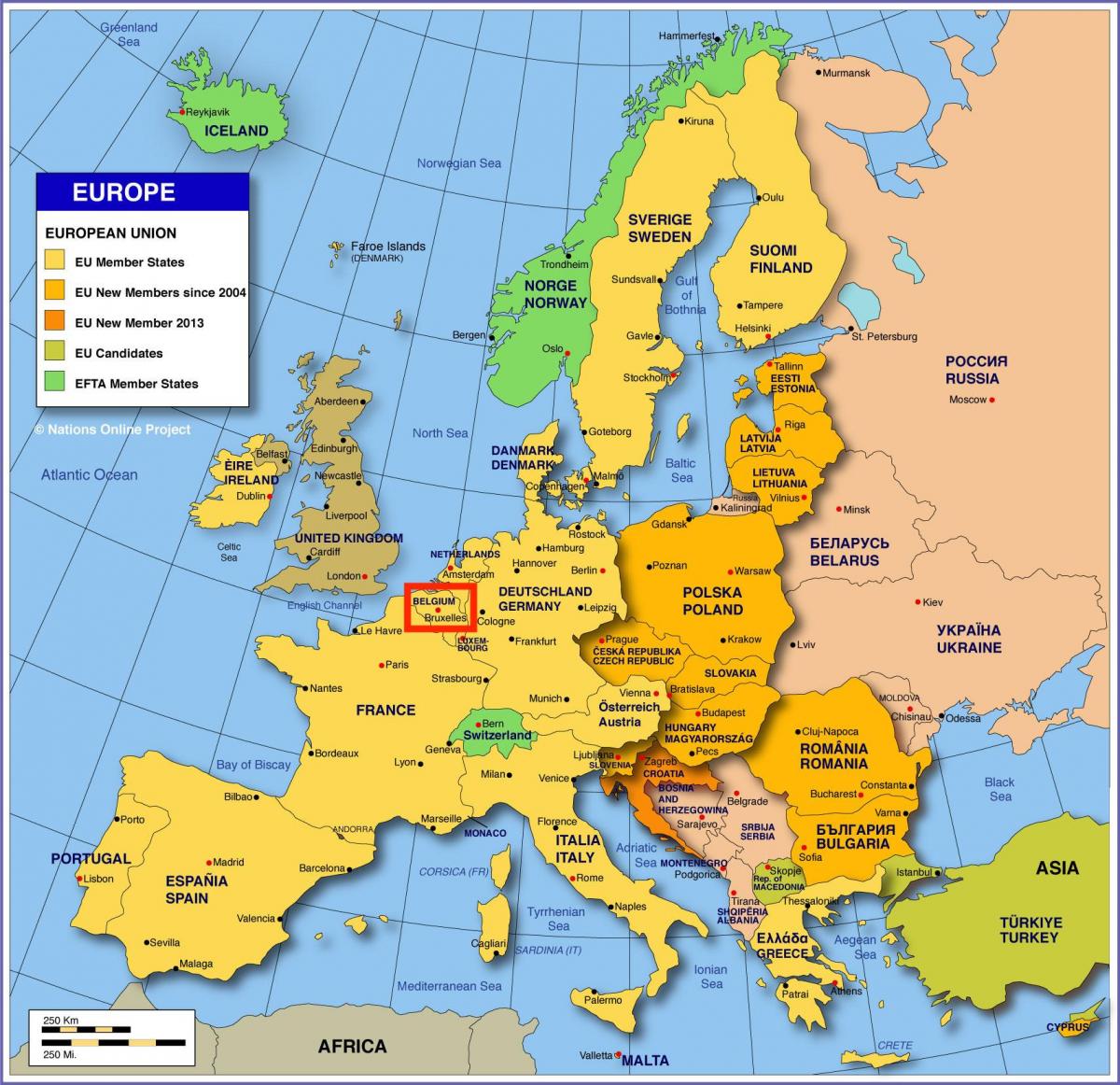 خريطة أوروبا توضح بروكسل